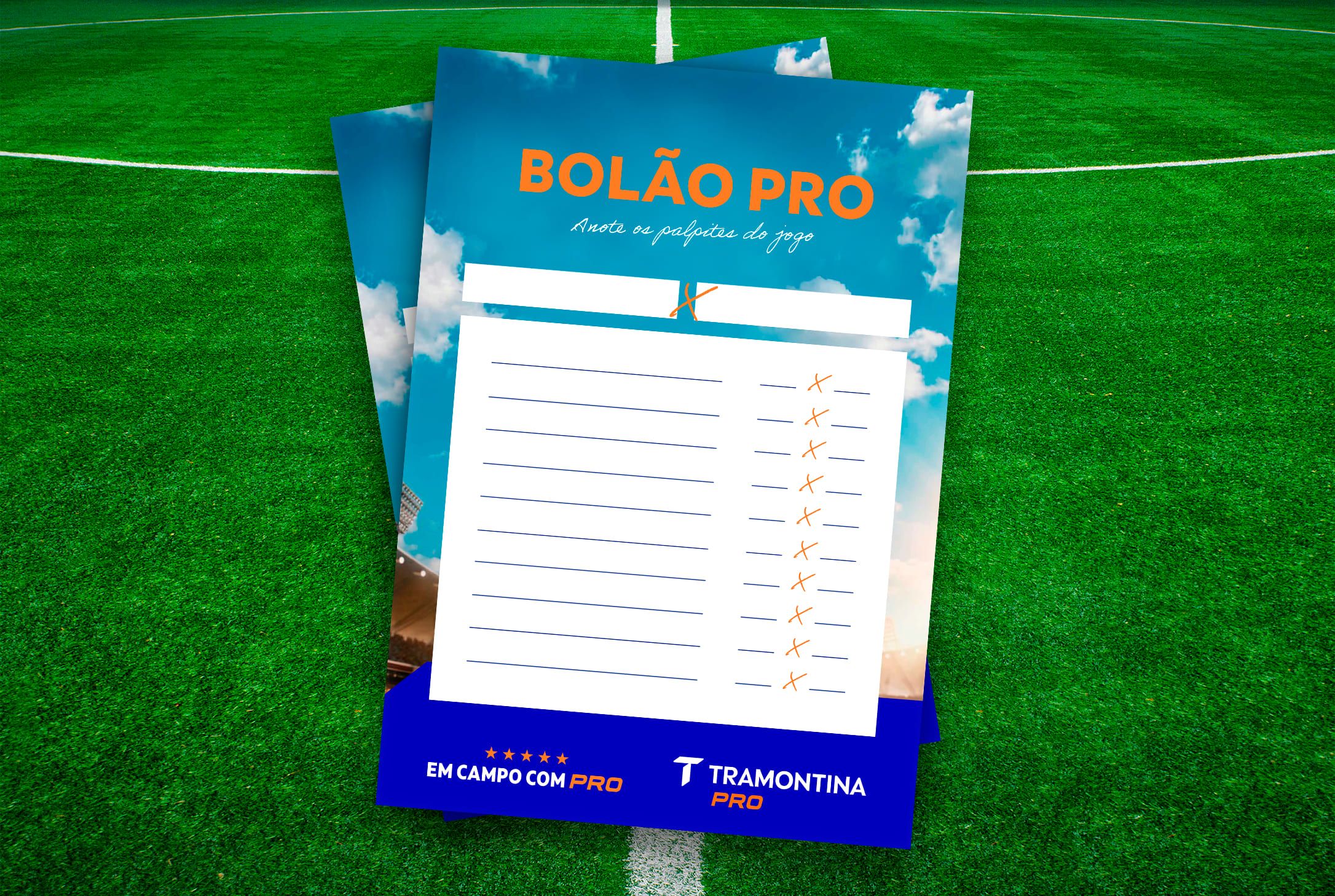 Chamada visual para participar do Bolão da Copa organizado pela Tramontina PRO