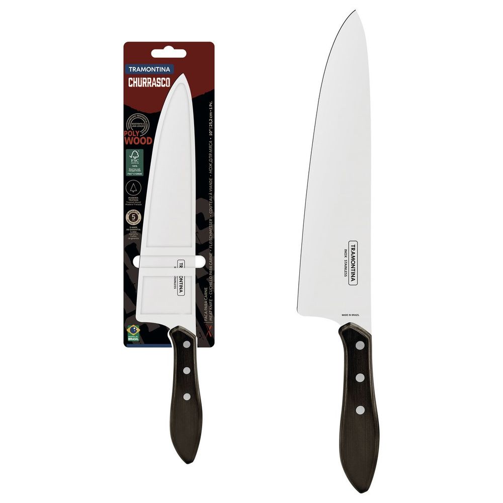 Cuchillo para Carne Tramontina con Lámina de Acero Inoxidable y Mango de Madera Tratada Polywood Castaño 10"