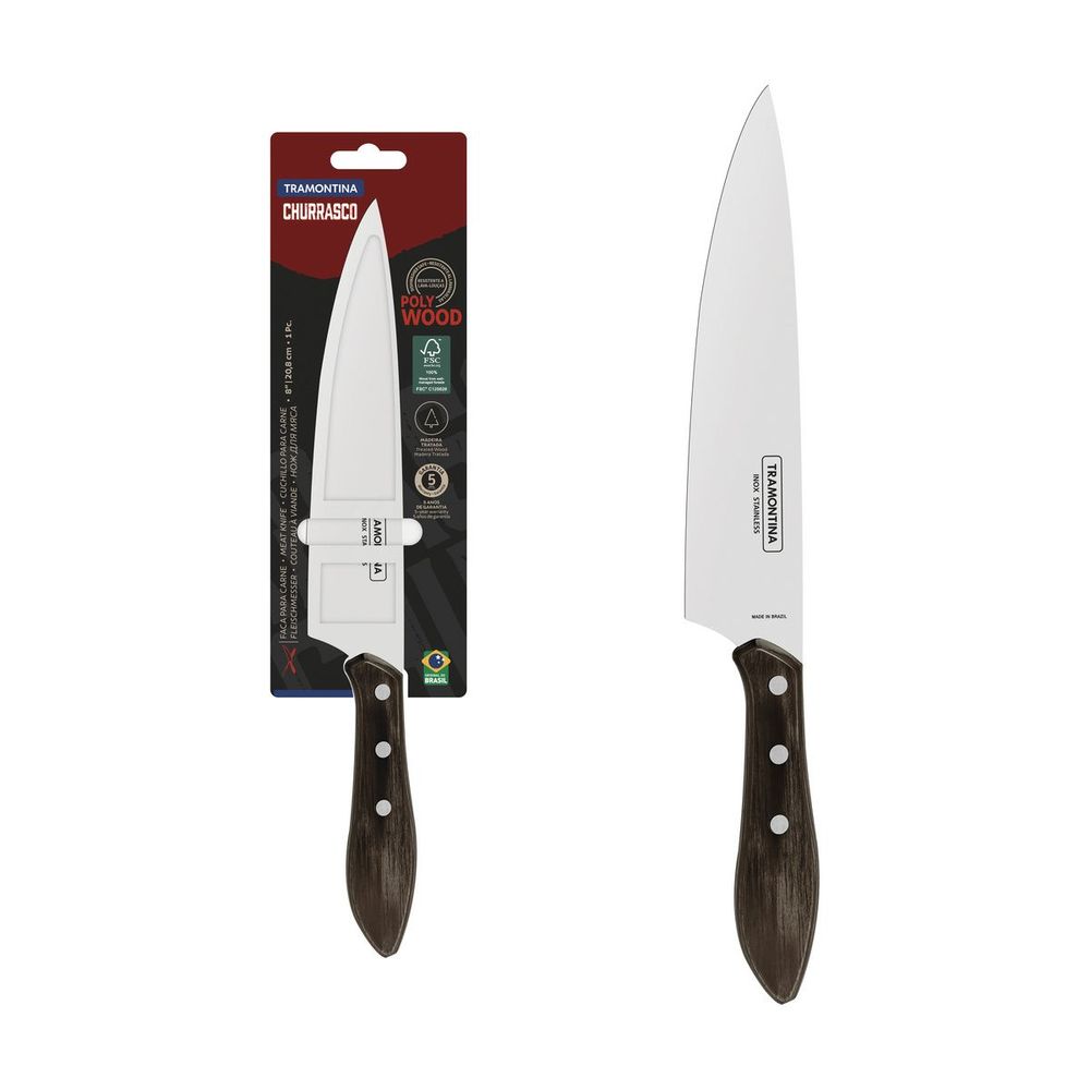 Cuchillo para Carne Tramontina con Lámina de Acero Inoxidable y Mango de Madera Tratada Polywood Castaño 8"
