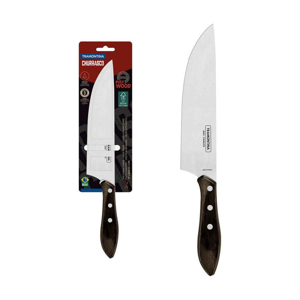 Cuchillo para Carne Tramontina con Lámina de Acero Inoxidable y Mango de Madera Tratada Polywood Castaño 8"