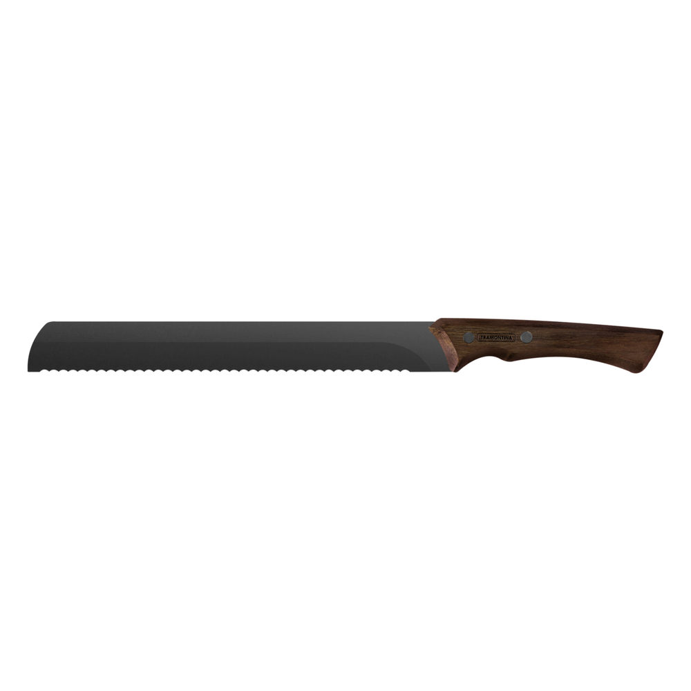 Tramontina Serrated Knife with Blackened Stainless-Steel Blade and 10" Wooden Handle