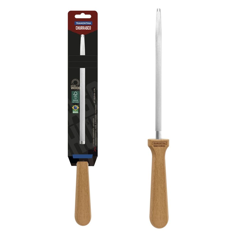 Afilador Tramontina Churrasco con Asta en Acero Carbono y Mango de Madera Natural 8"