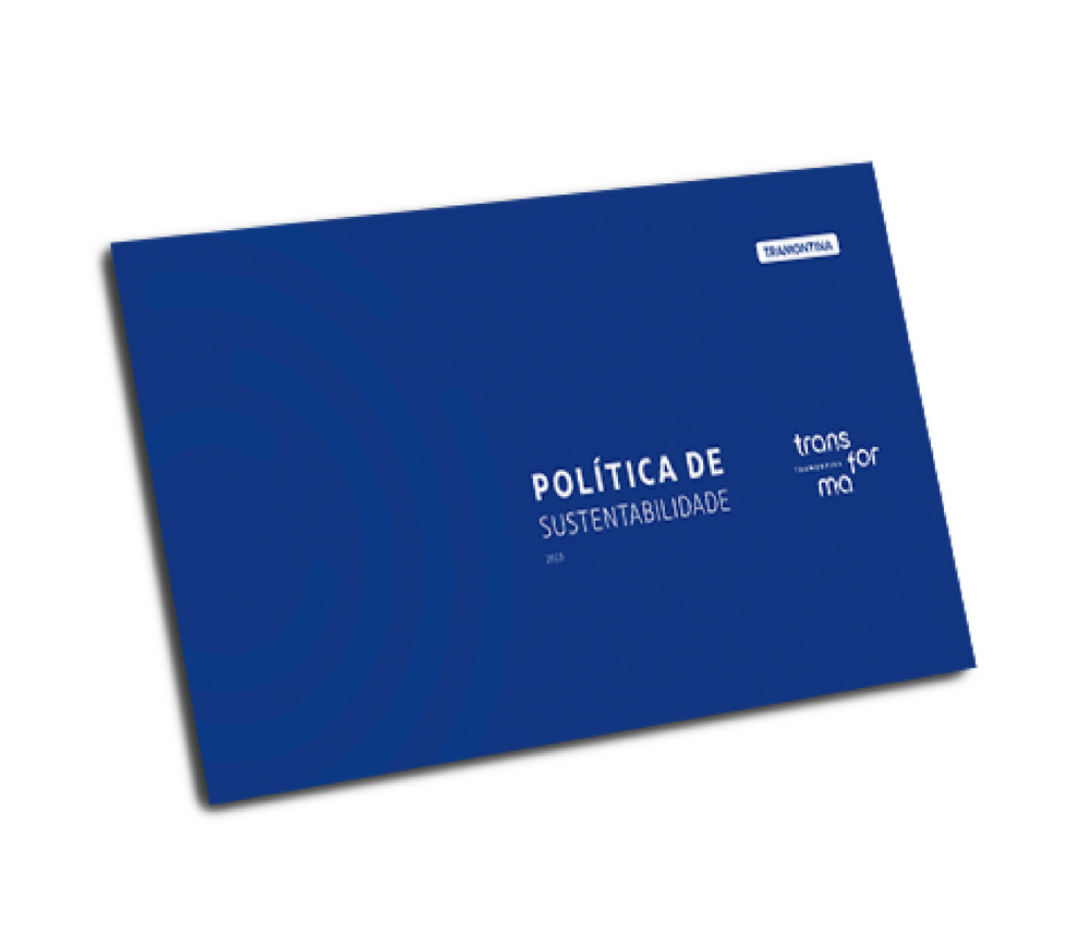 Manual azul escrito "Política de Sustentabilidade".