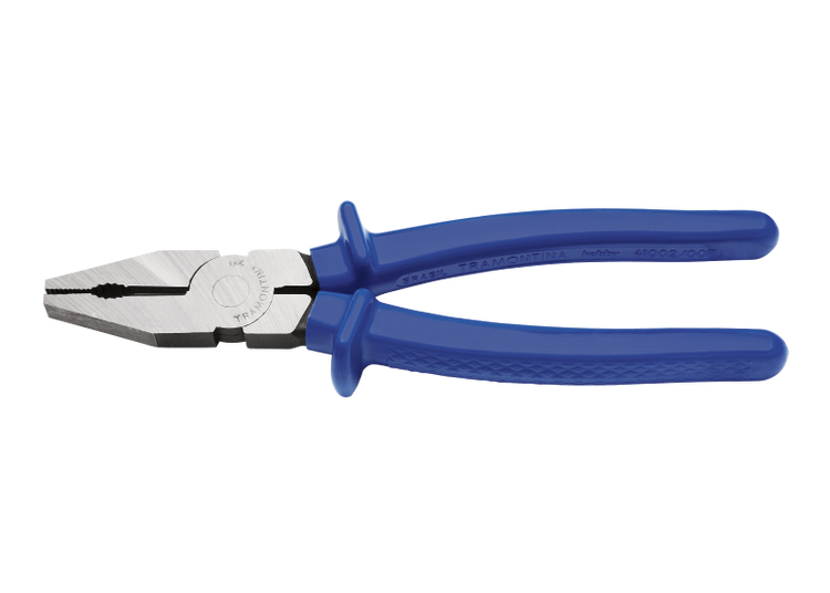 Blue Tramontina pliers with a blue handle.