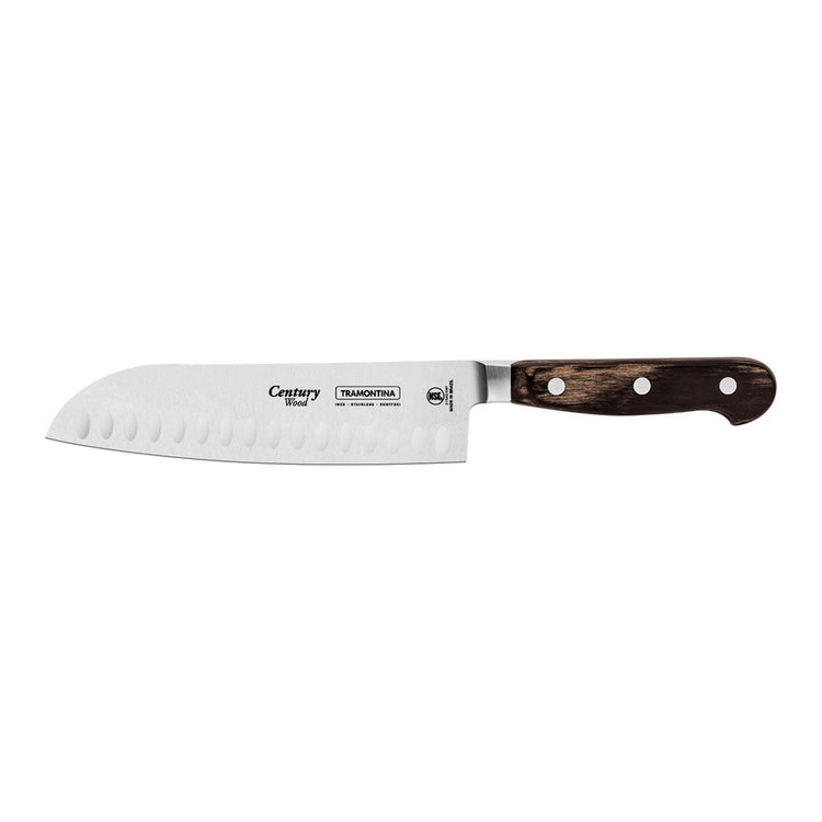 Tramontina Century Wood Santoku Knife with Stainless-Steel Blade and Brown Treated-Wood Handle 7"