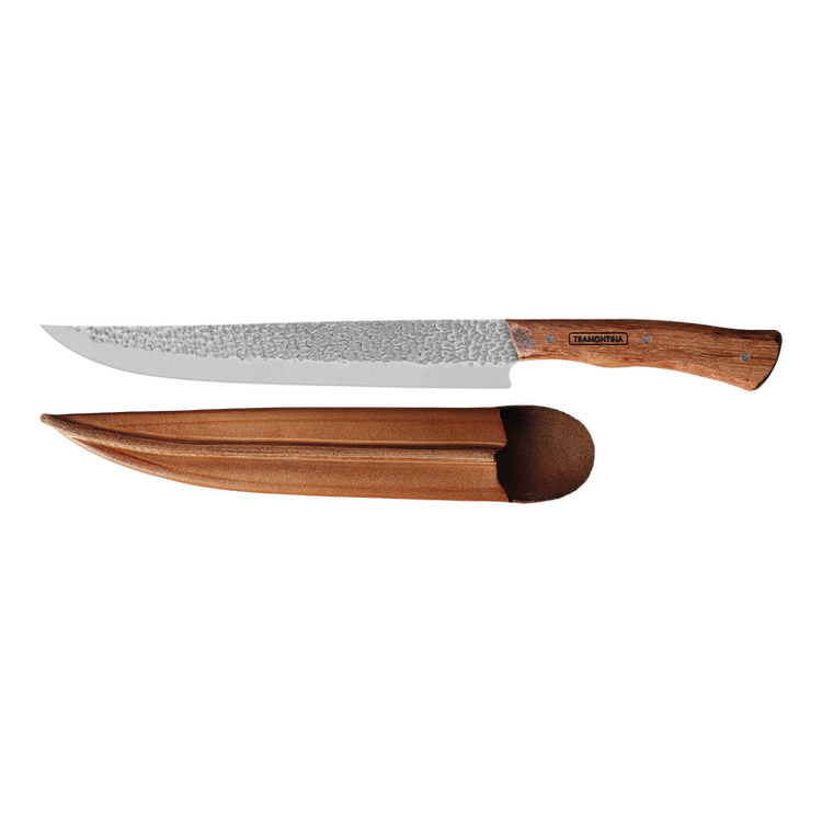 Tramontina Nômade 10" Butcher Knife with Stainless-Steel Blade, Wood Handle and Leather Sheath