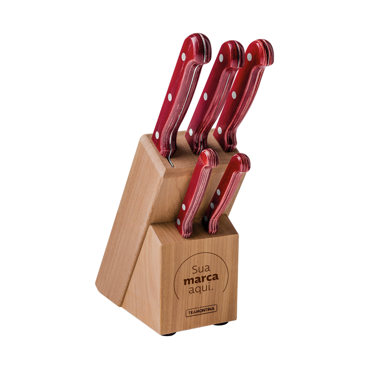 Jogo de Facas Polywood com Suporte de Madeira 6pc