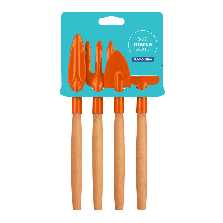 Conjunto para Jardinagem Tramontina Peças Metálicas com Cabo de Madeira 4 Peças