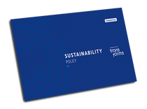 Blue manual with the words “Sustainability Policy”.