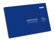 Manual azul escrito “Política de sustentabilidad”.