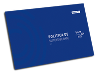 Manual azul escrito "Política de Sustentabilidade".